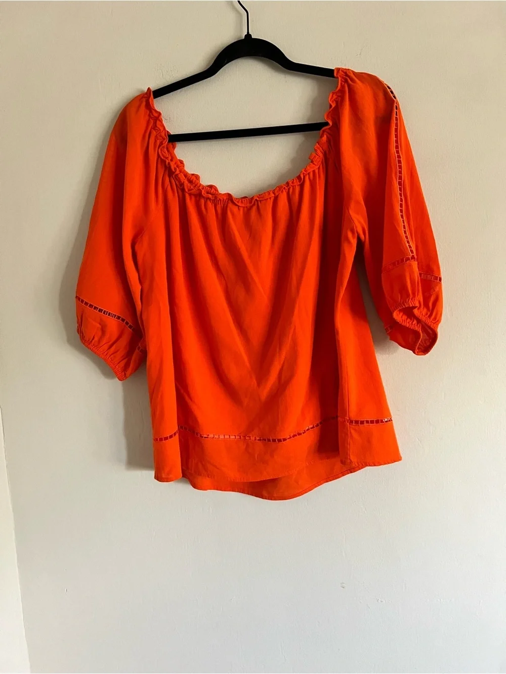 Trina Turk Orange Resort Blouse V Neck Tie Peasant Blouse Sx X-Large